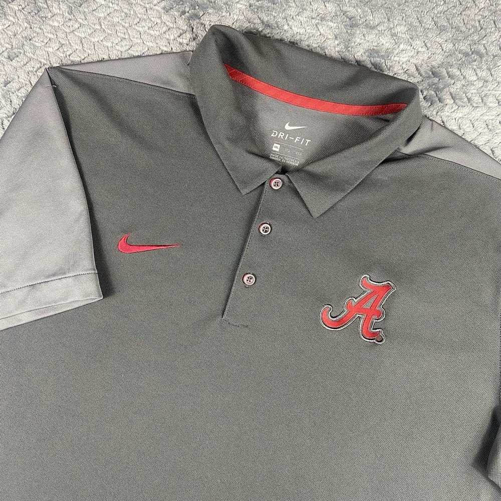 Nike Alabama Crimson Tide Stitch Polo Shirt Mens XXL Gray NCAA Football Dri Fit